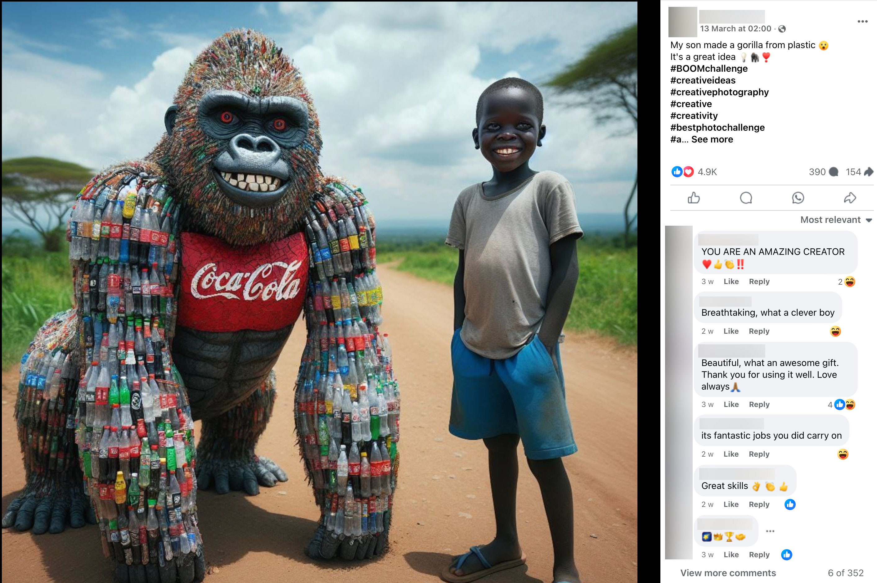 A Facebook post of an AI-generated Gorilla abomination.