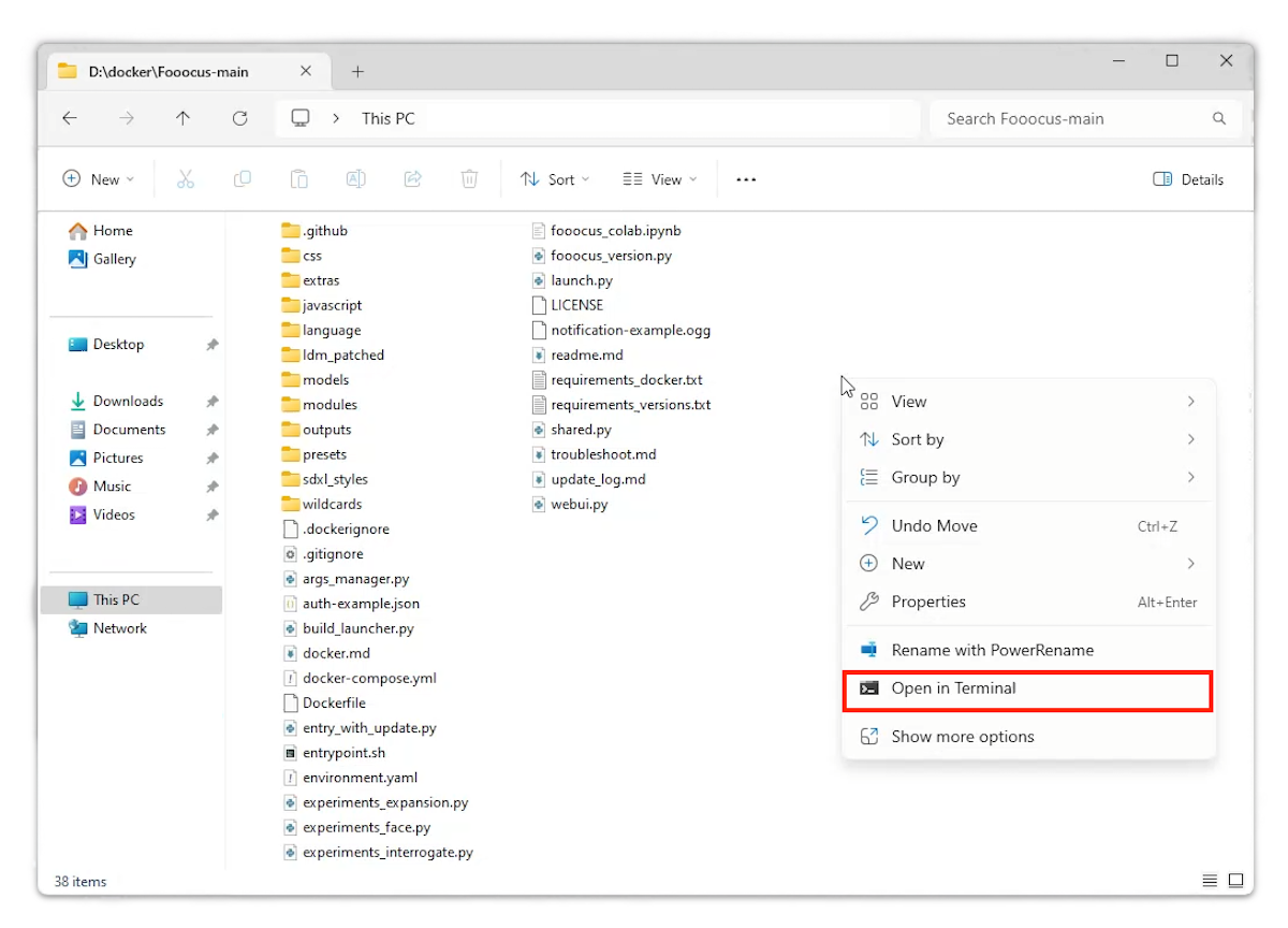 How to find the 'Open in Terminal' button in the Windows Explorer context menu