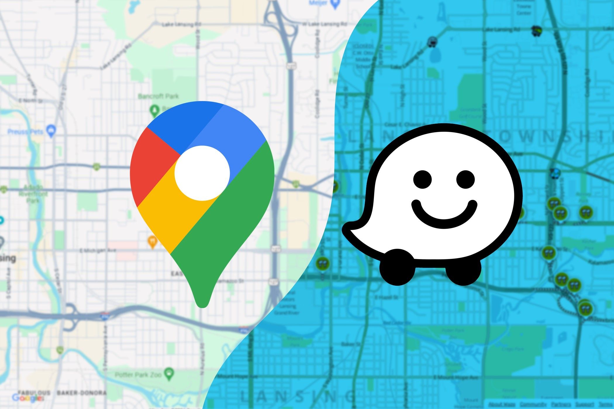 Google Maps and Waze logos.