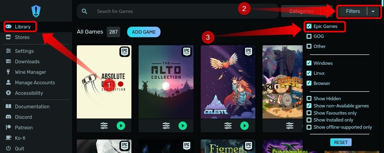 Heroic Games Launcher Library tab.