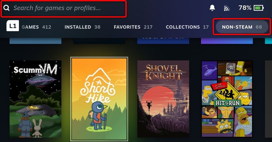 Non-Steam collection in Steam Deck Game Mode.