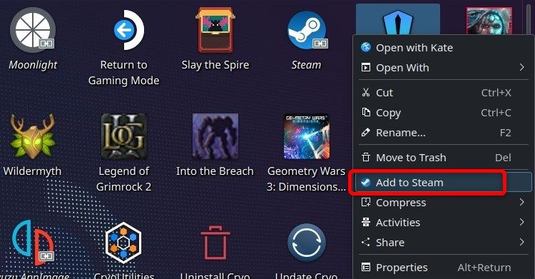Adding the Heroic shortcut in SteamOS Desktop Mode.