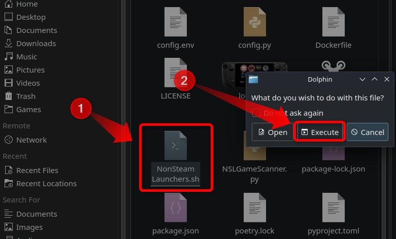 Opening the NonSteamLaunchers app in SteamOS.
