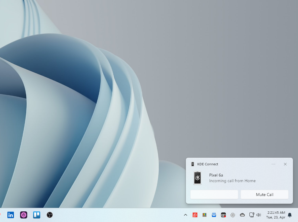 Incoming Phone call notification on PC via KDE Connect