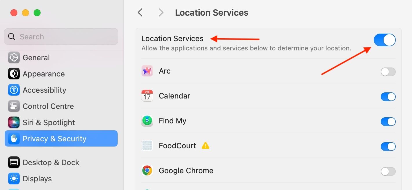 Location Services Settings