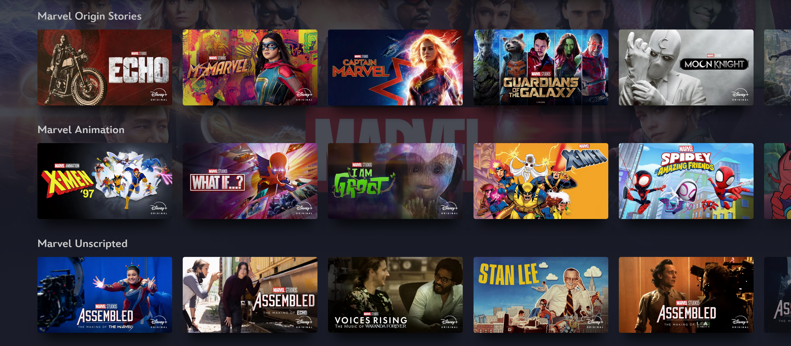 Marvel shows and movies on Disney+.