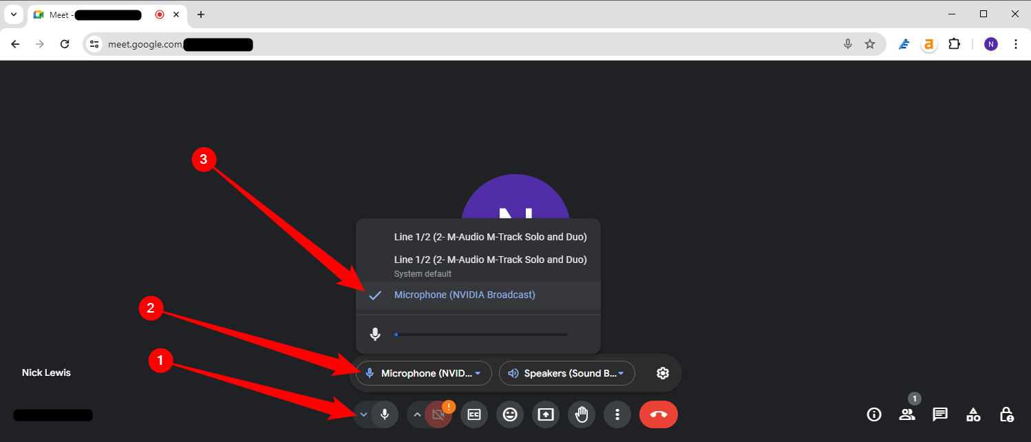 Microphone NVIDIA Broadcast in Google Meet