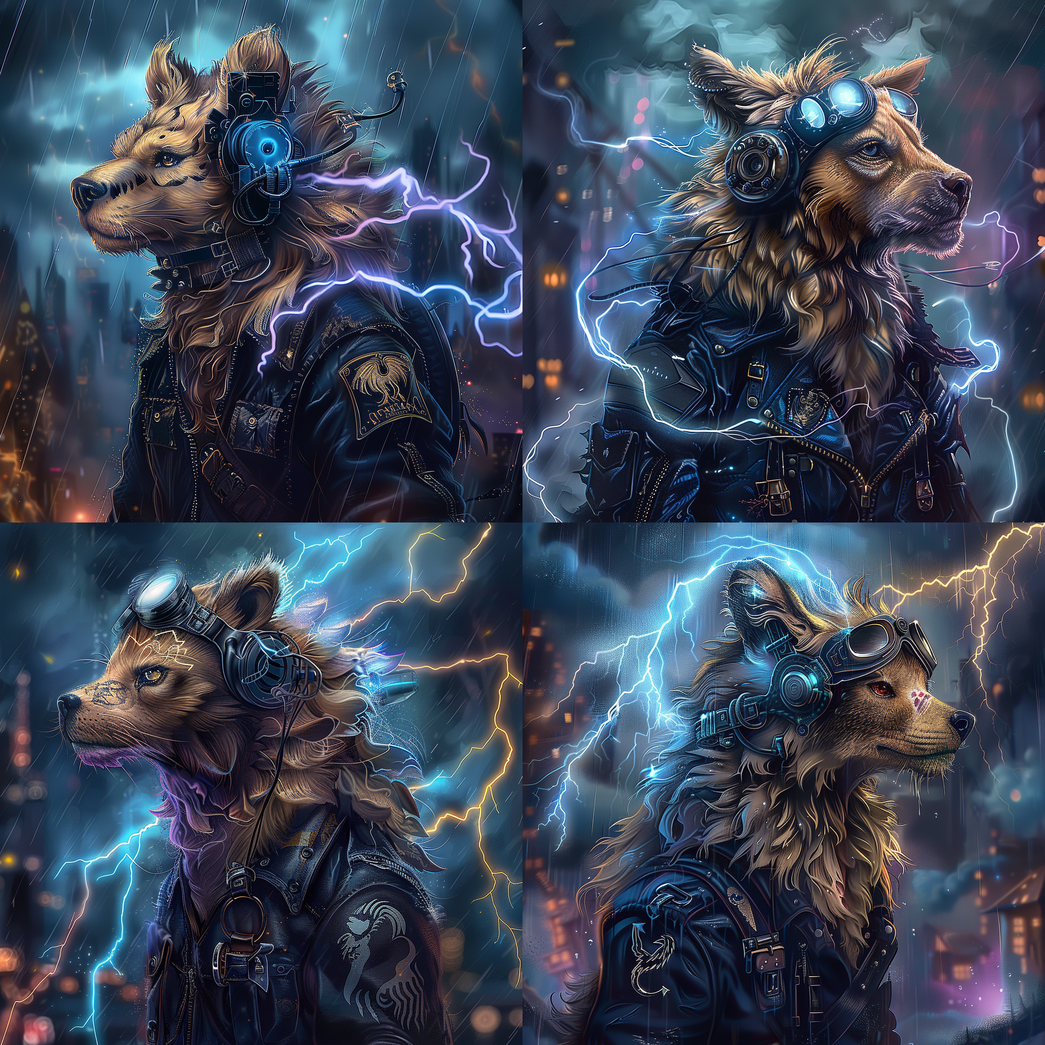 Midjourney blended image of a Steampunk lion with a cyberpunk dog with a magical eagle