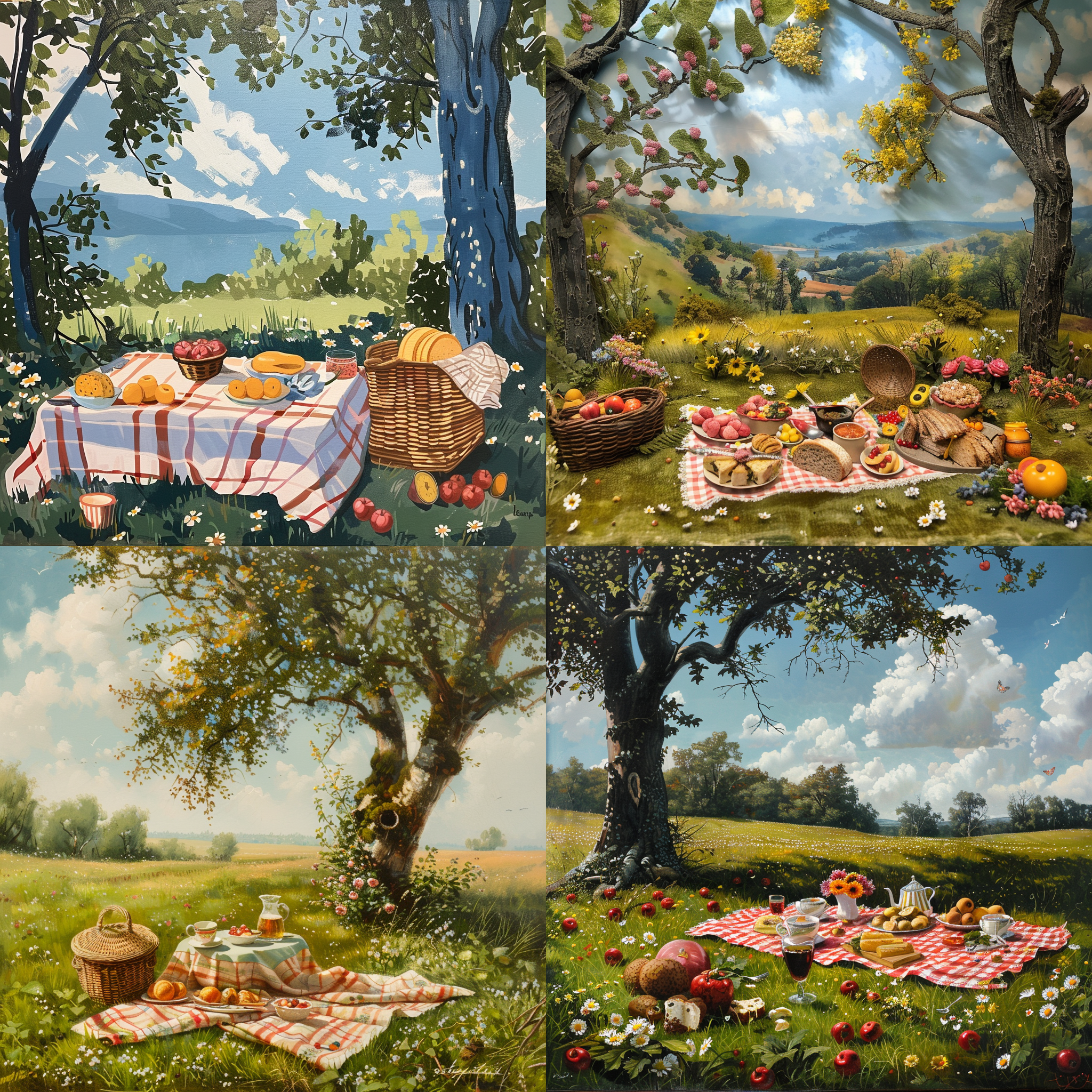 Midjourney image of a picnic scene that ignores the prompt asking to generate without trees