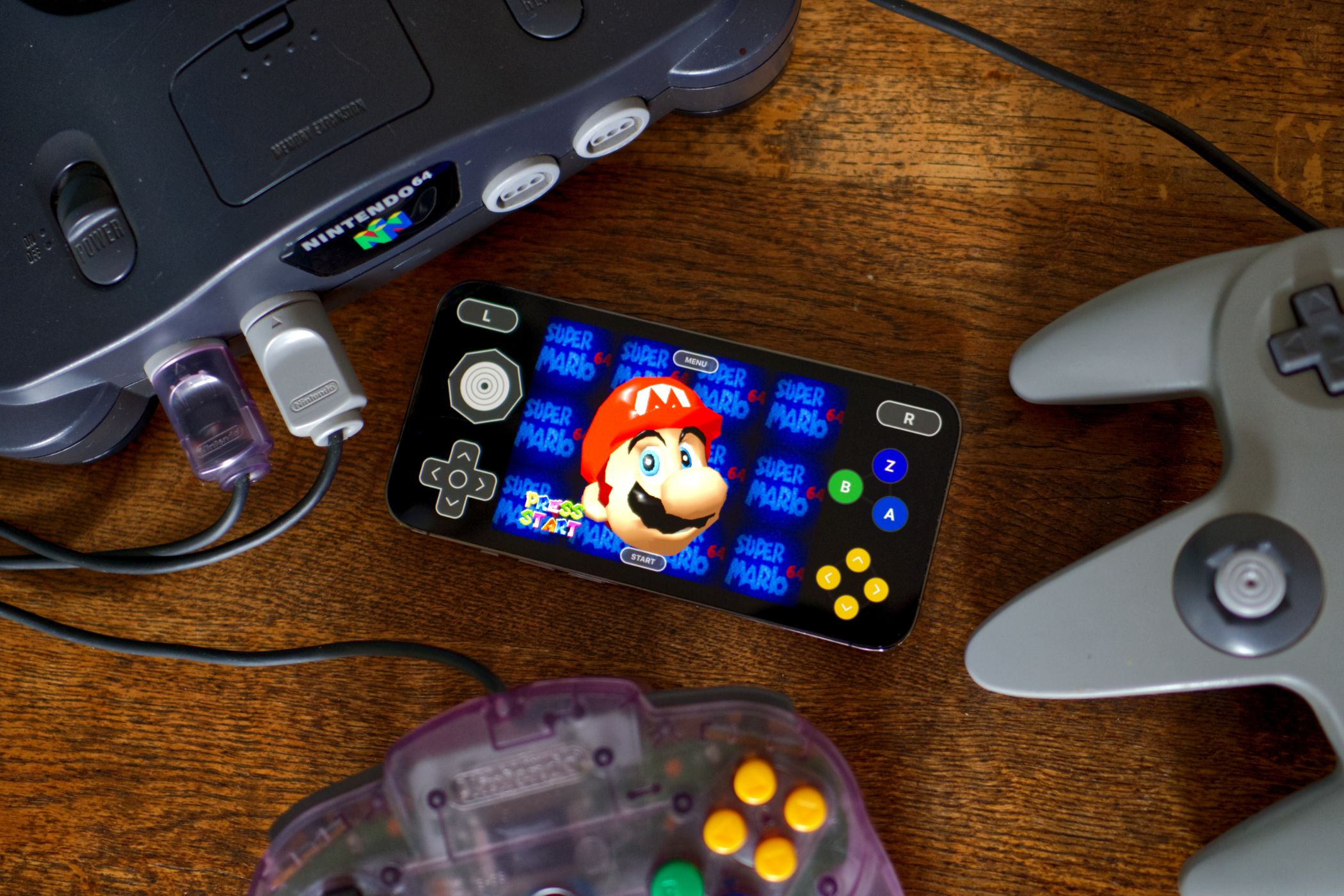 Nintendo 64 game Super Mario 64 running on an iPhone via Delta.