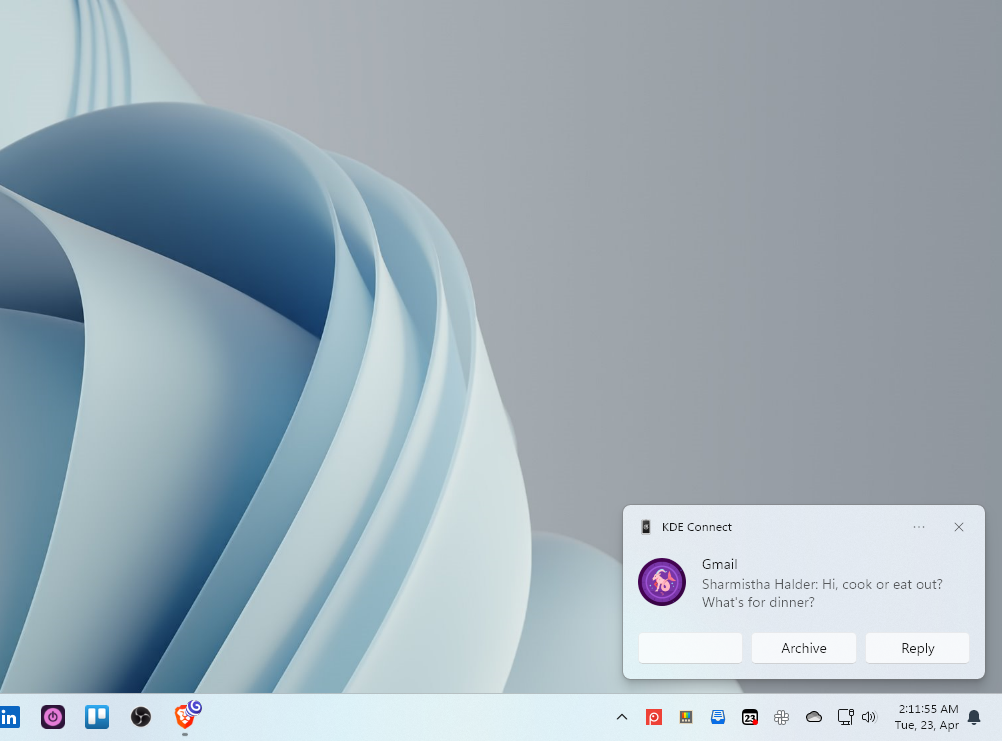 Phone Notifications showing on PC via KDE Connect