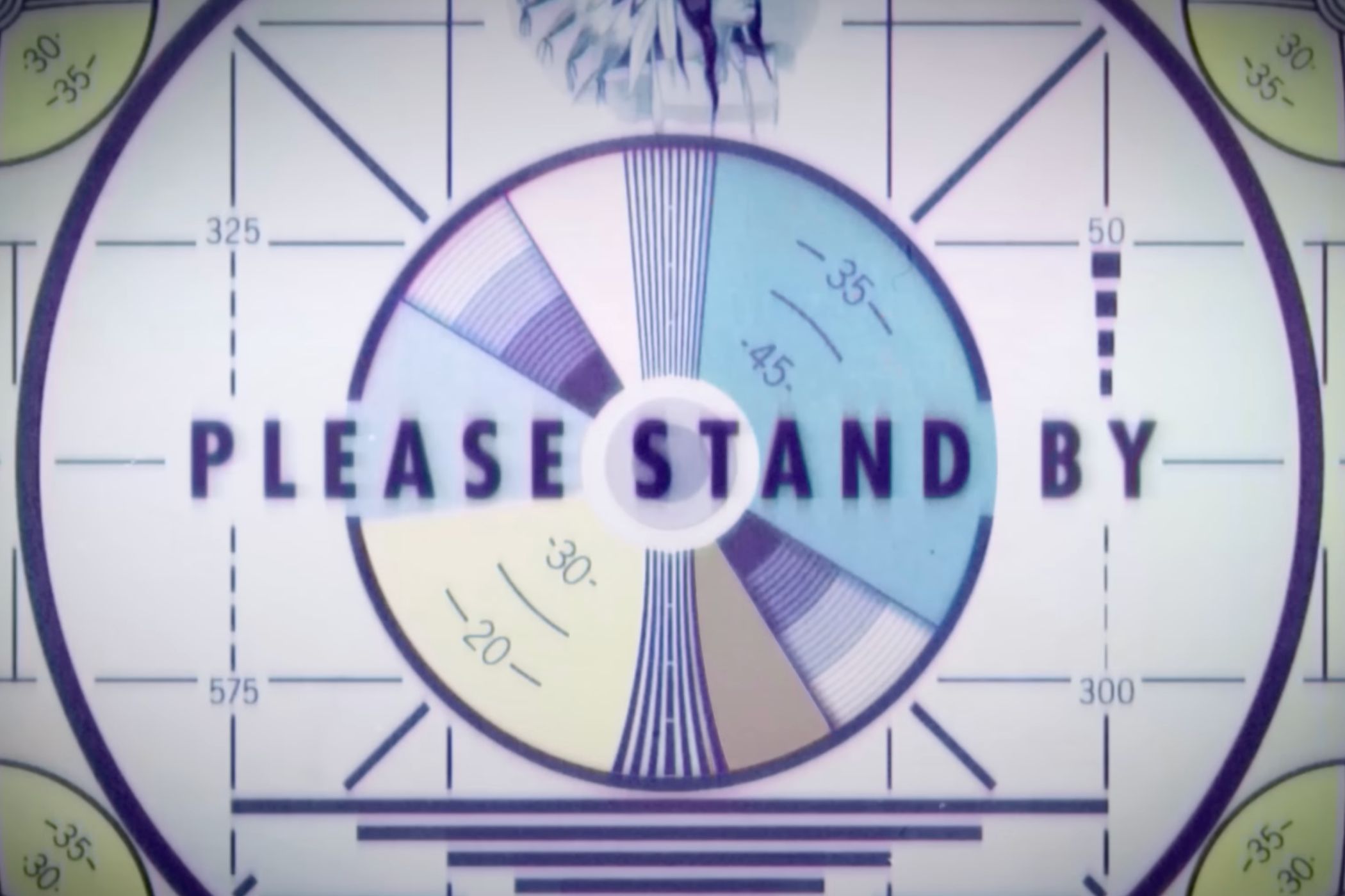 Fallout's signature 'Please Stand By' emergency broadcast system message.