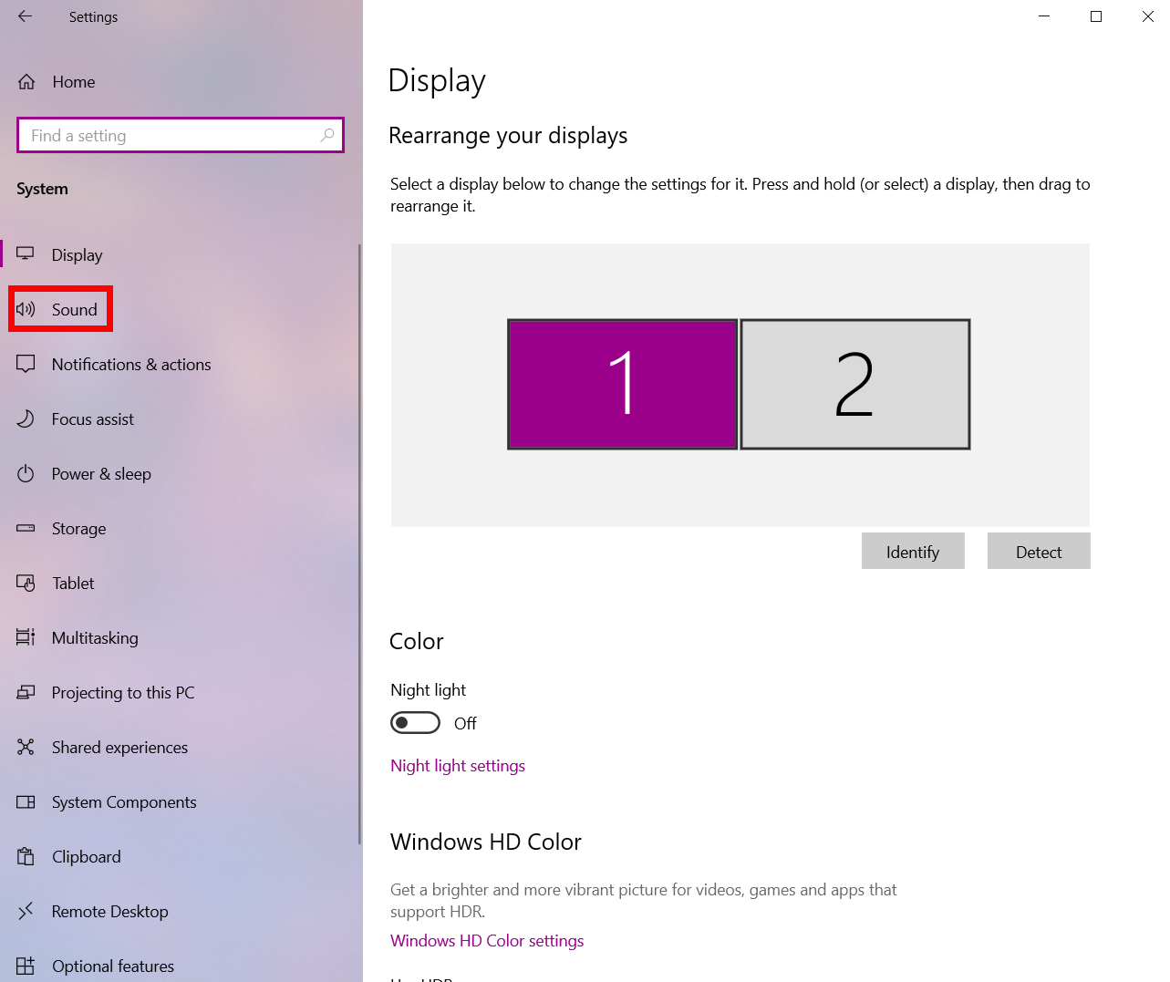 Windows 10 'Sound' settings option.