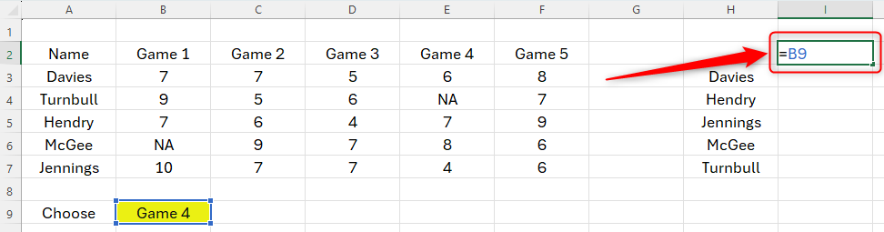 An Excel spreadsheet with a column in Table 2 referencing a drop-down cell.
