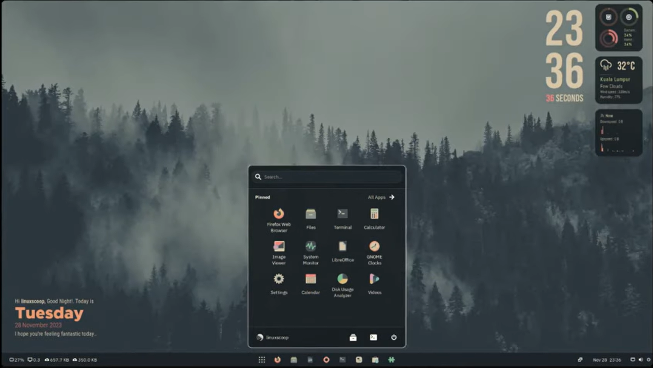 An example of the look and feel of the Ubuntu Linux distribution after being customized