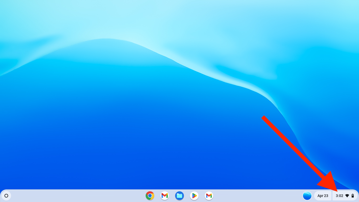 Screenshot pointing to the Quick Settings in Chrome OS