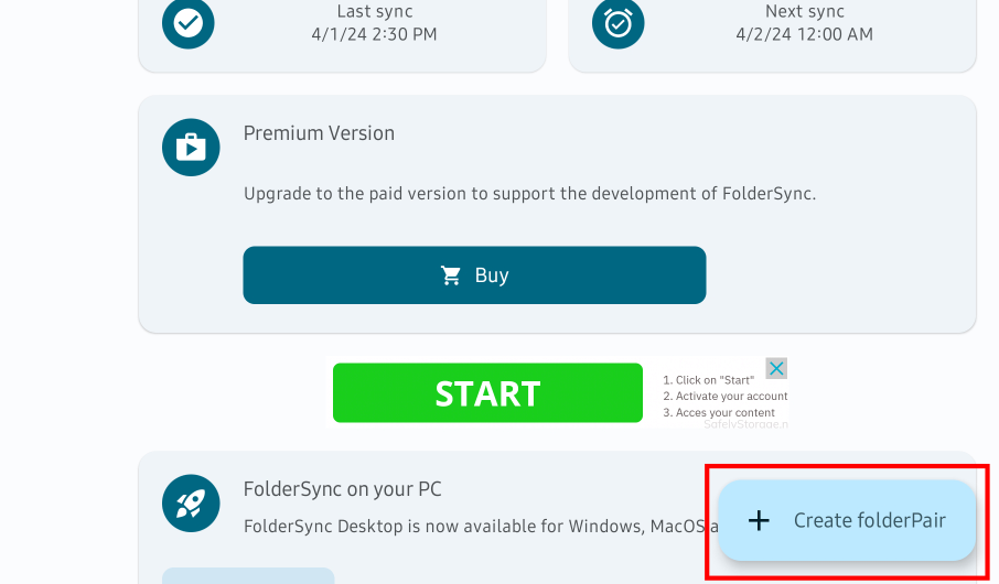 Create 'folder pair' button in FolderSync on Android
