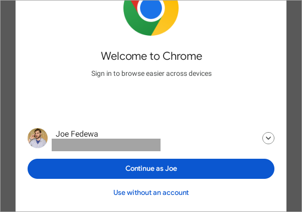 Página de login do Google Chrome.