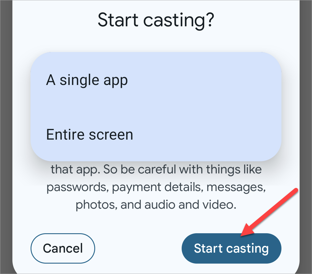 Choose how to cast and tap Start Casting.