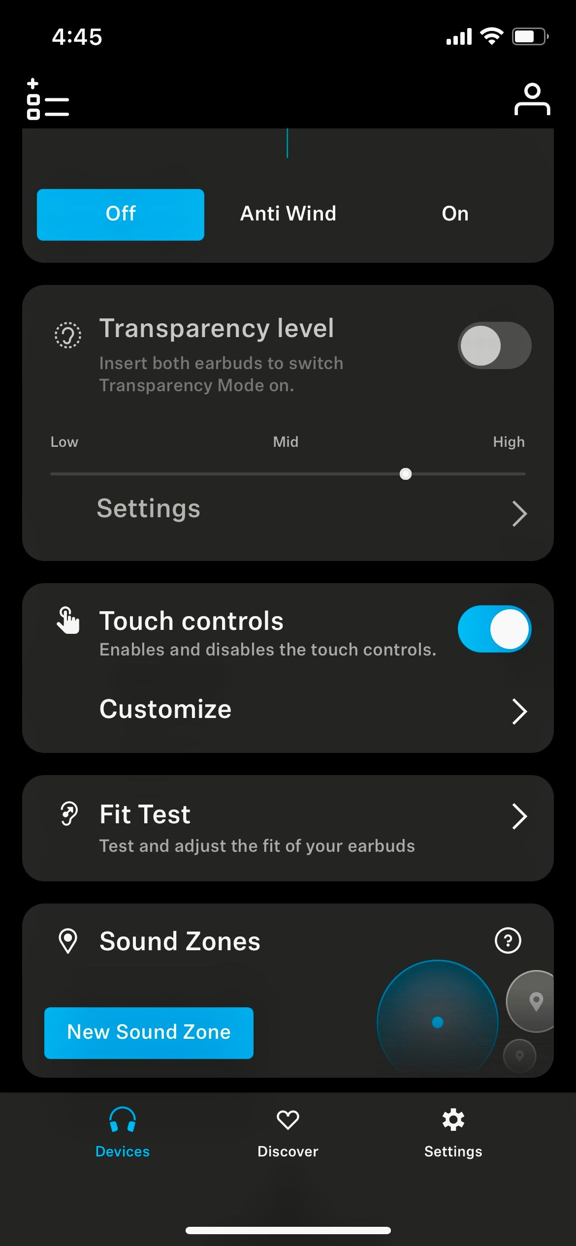 Device settings in the Sennheiser Smart Control app