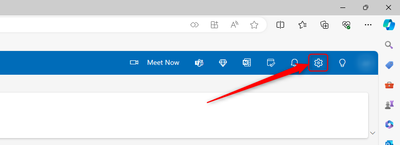 Outlook for the Web showing in an Edge browser with the Settings cog highlighted.