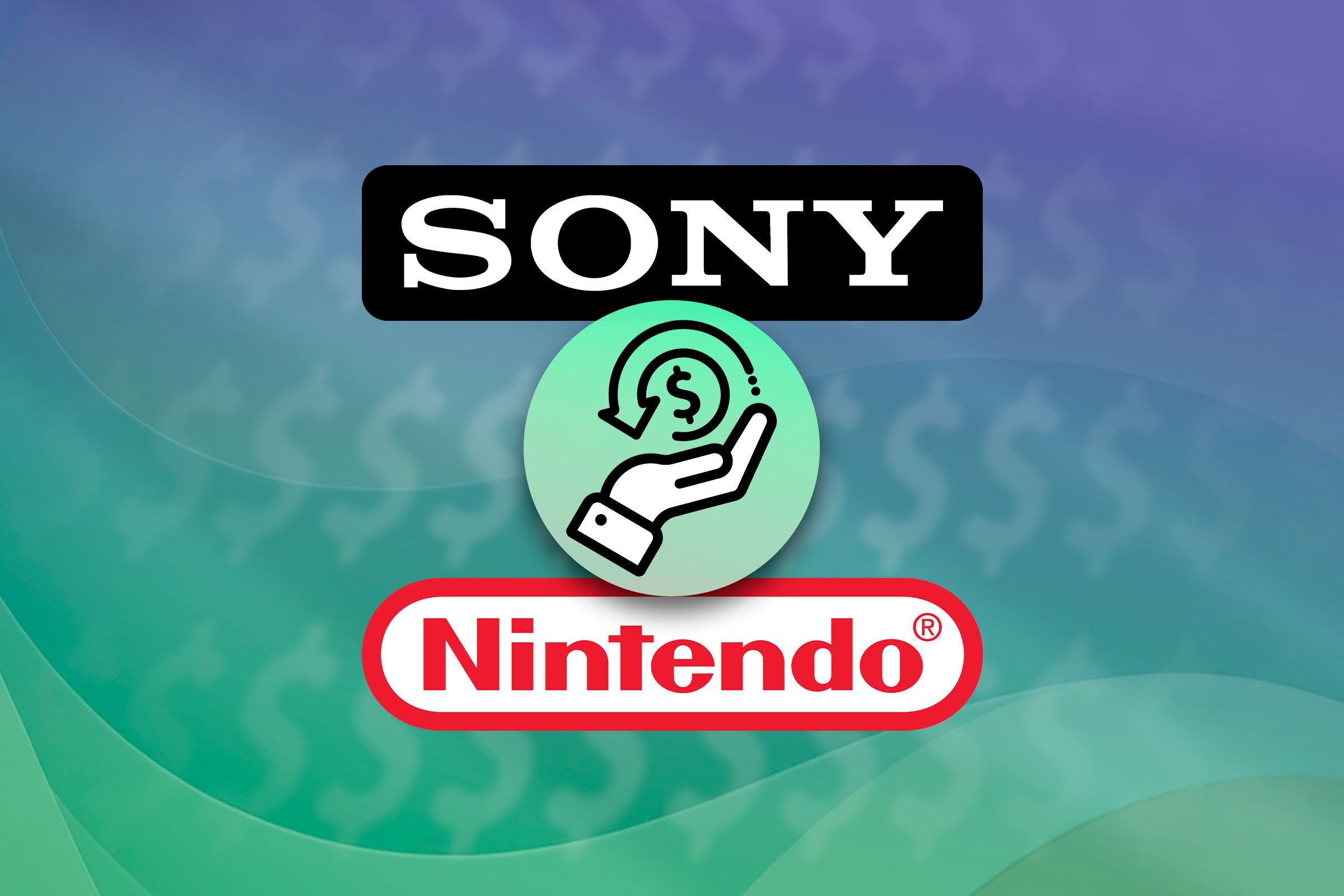 Sony logo at the top and Nintendo logo at the bottom with a refund icon in the middle.