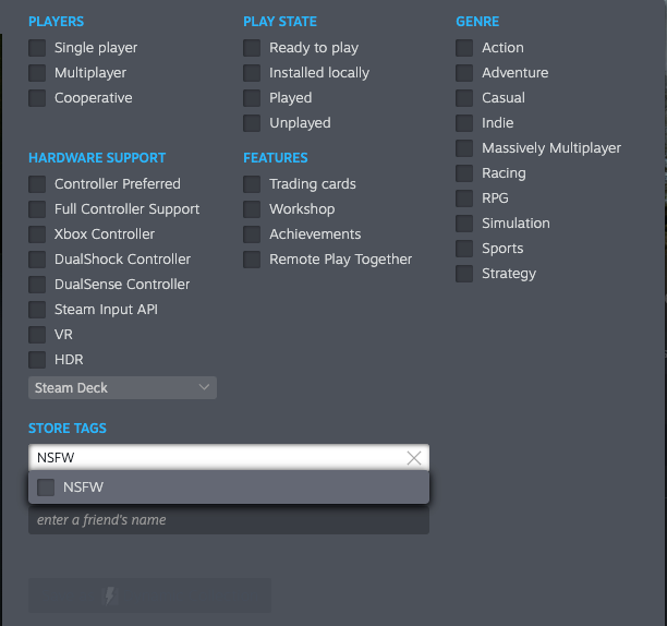 Steam store tag filter