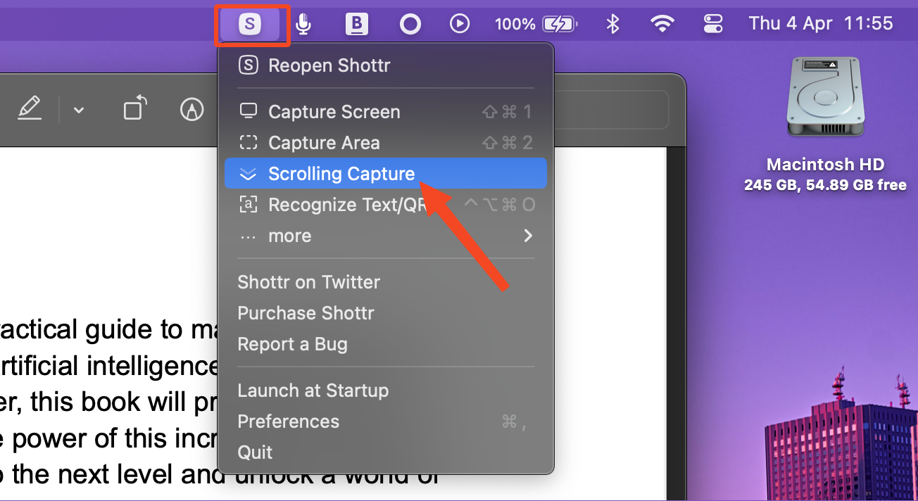 The Scrolling Capture setting in Shottr.