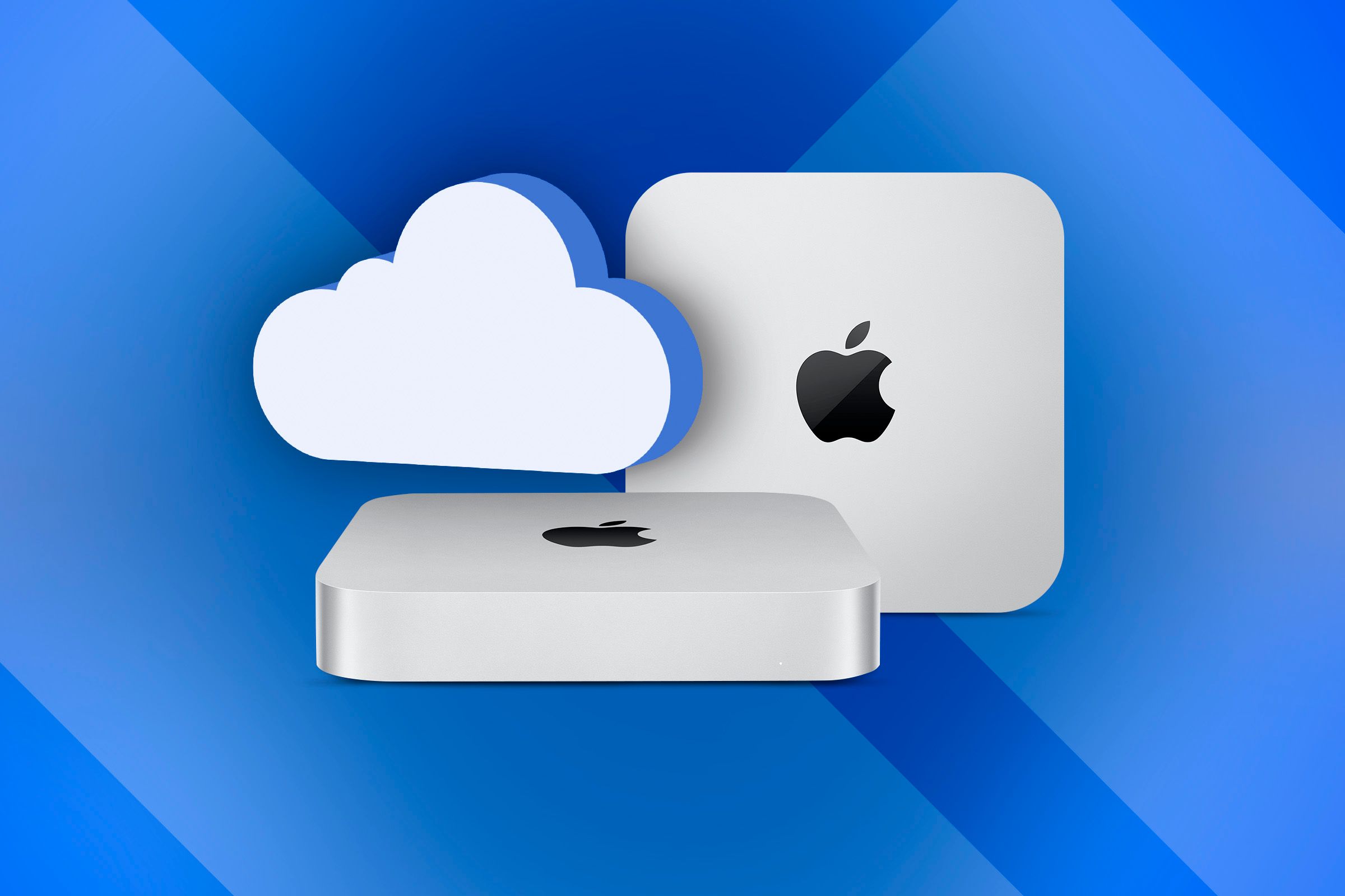 Two views of an Imac and a cloud icon representing the cloud rent.