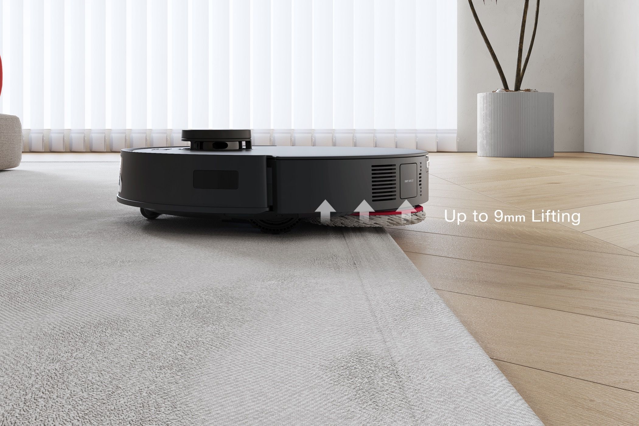 The YEEDI M12 Pro+ lifting the mop while on the carpet.