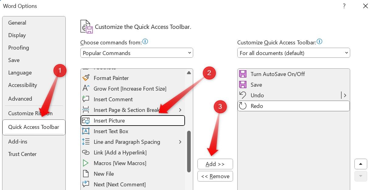 Adding a frequently used command to the quick access toolbar.