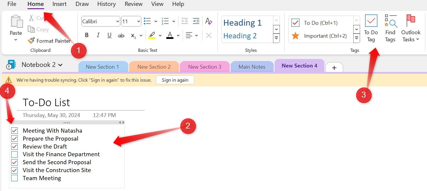 Creating a Todo list in OneNote.