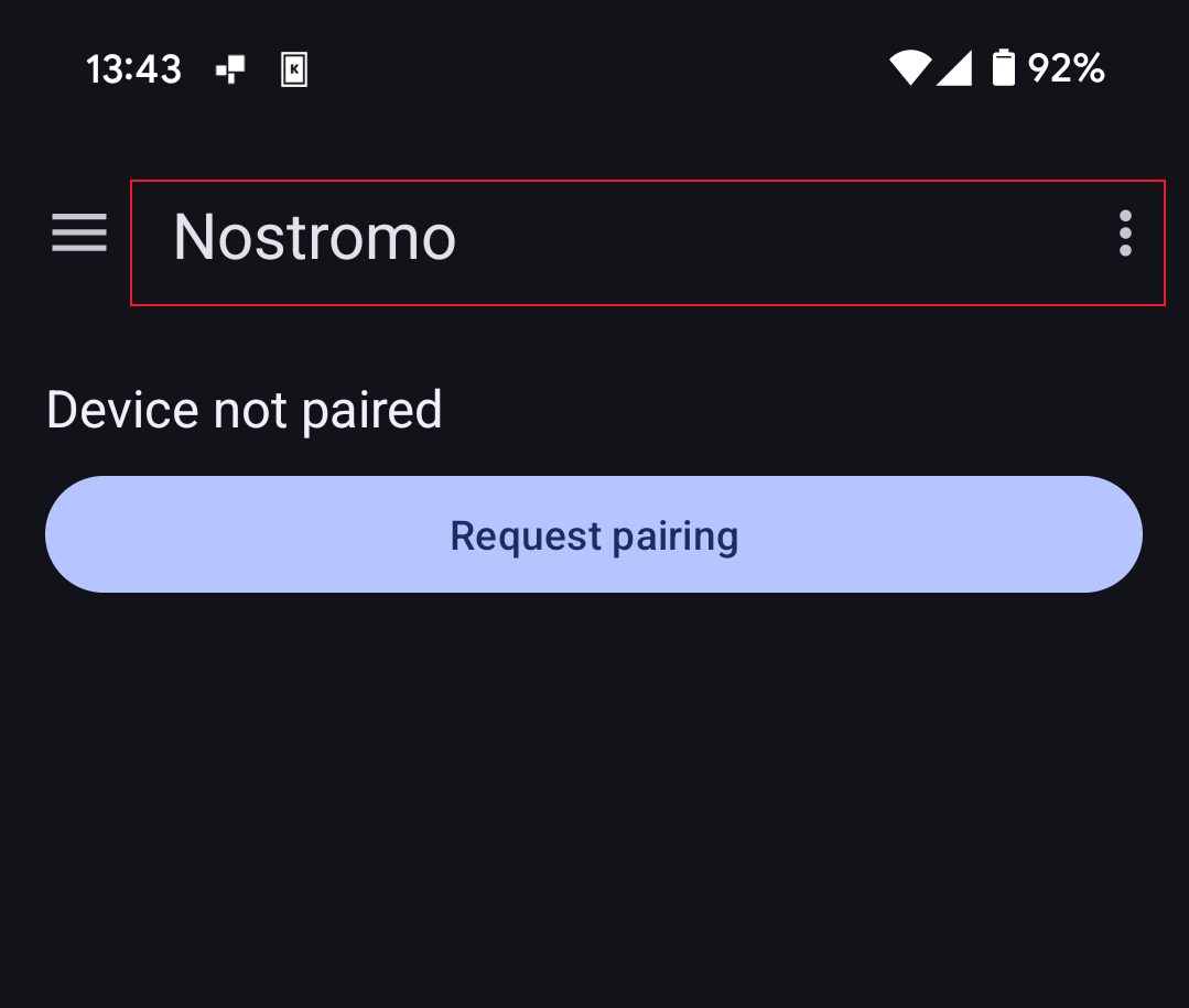 The Request Pairing button in the KDE Connect Android app