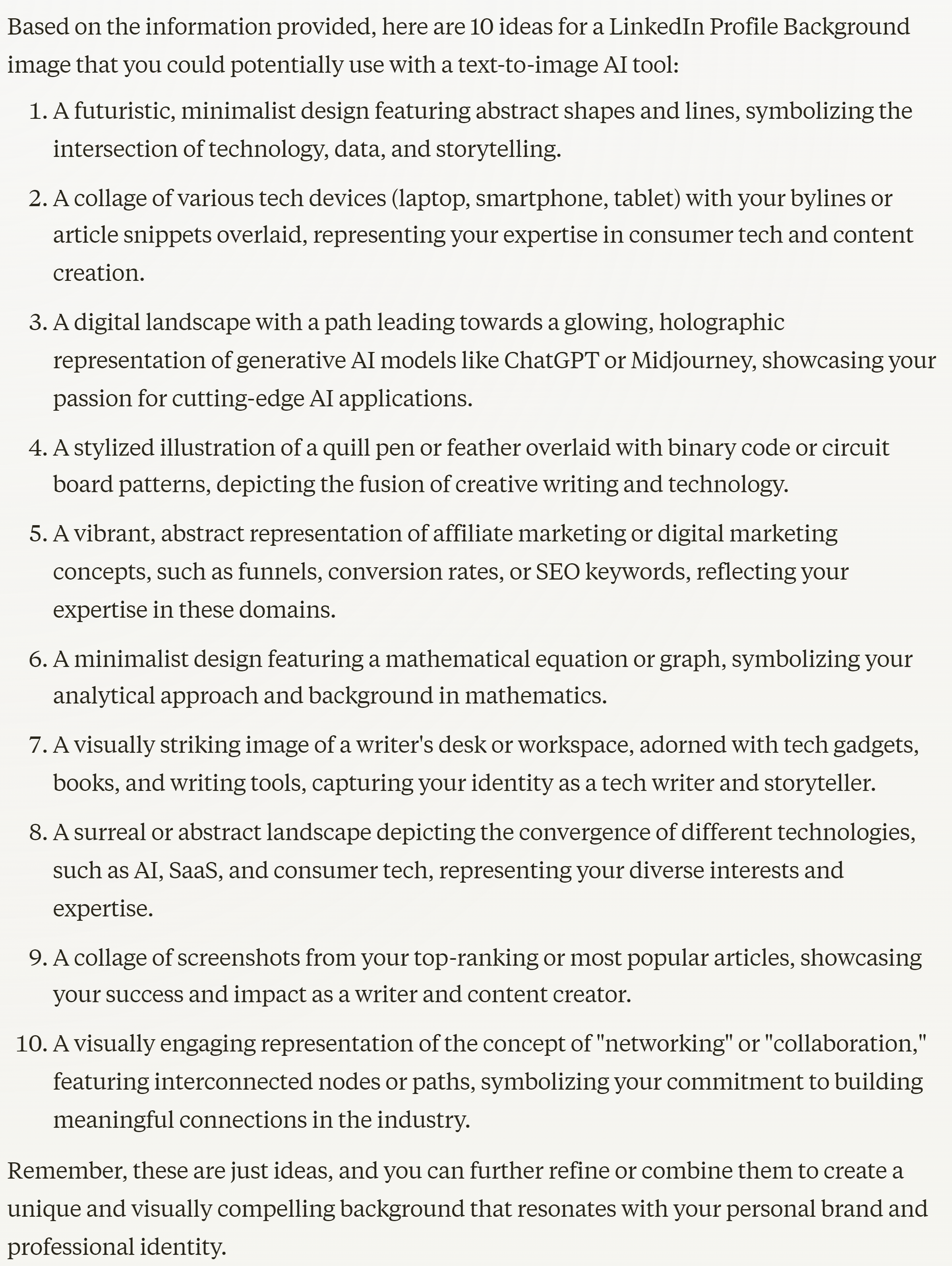 Claude Suggested LinkedIn Profile Background  Image Ideas