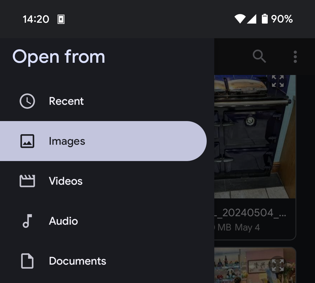 The file location selection menu in the KDE Connect Android app