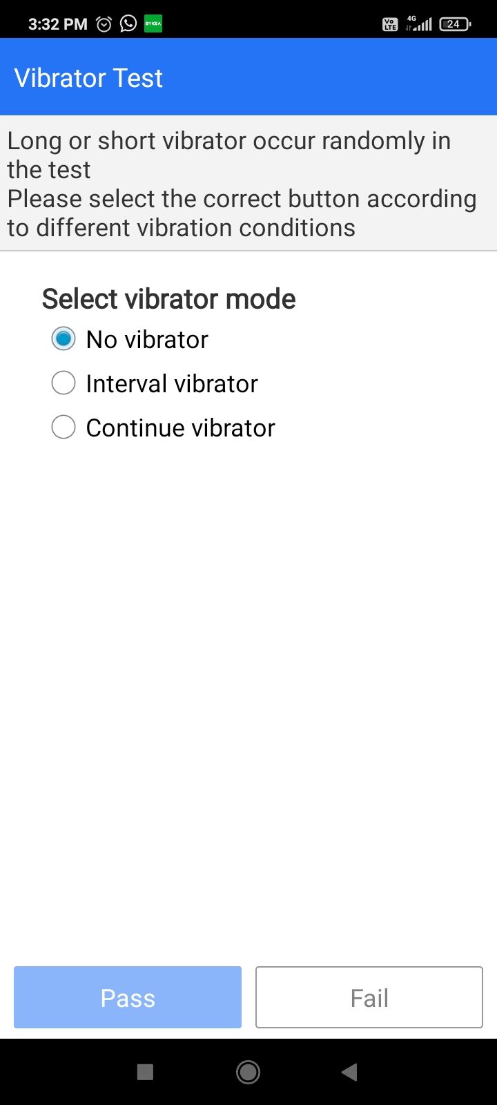 Different vibration motor modes being tested on Android.