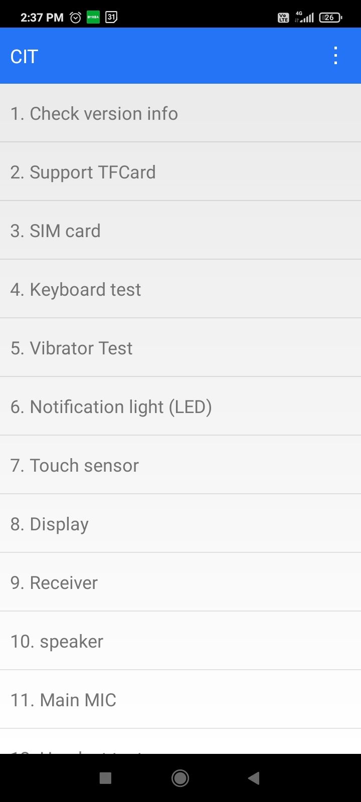 Hidden settings for testing Android hadware.