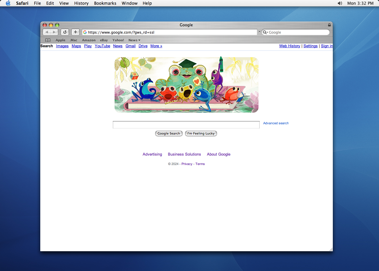 Screenshot of Safari on a Mac with the Google home page.