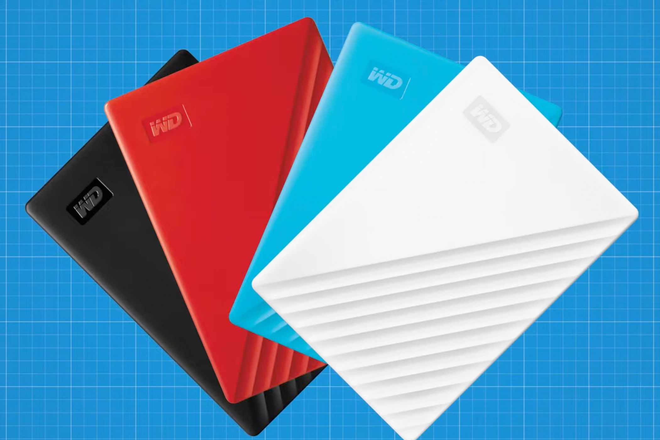 The Western Digital WD My Passport HDD in four colors.