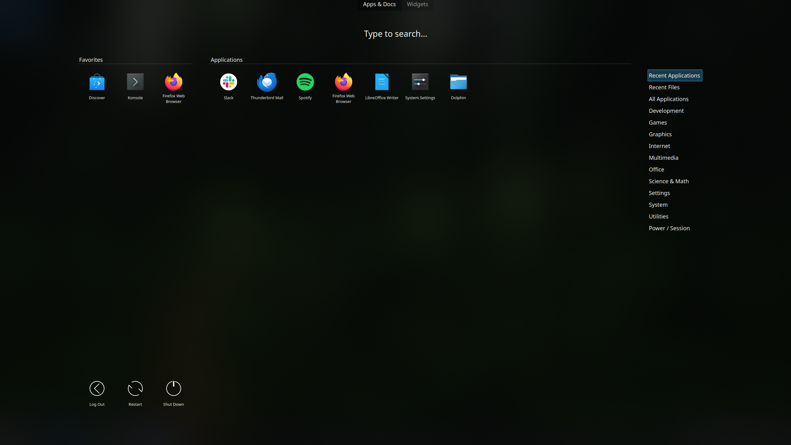 Application Dashboard variation on KDE Plasma Running on Kubuntu