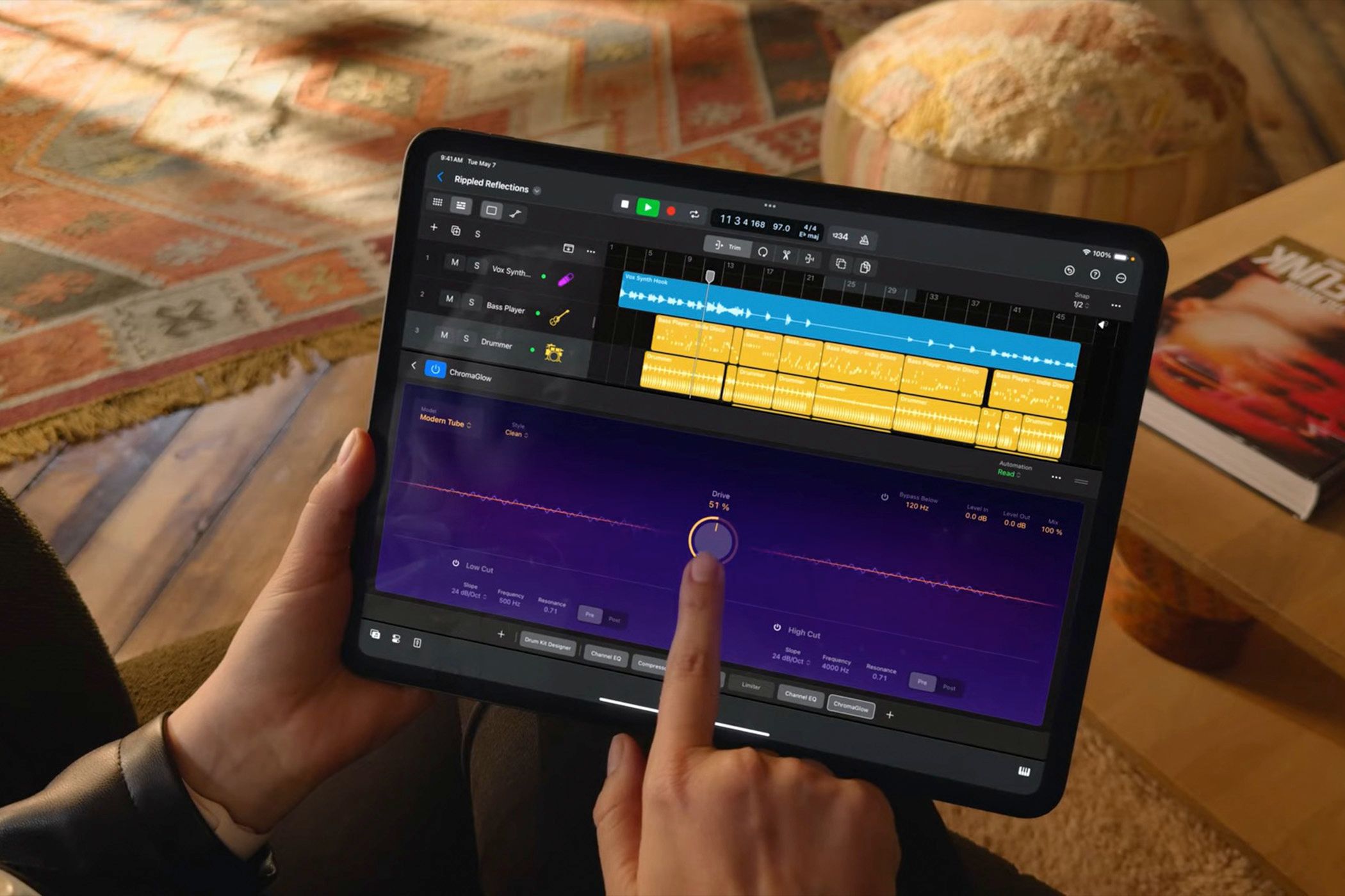 Using Logic Pro on the 2024 iPad Pro.