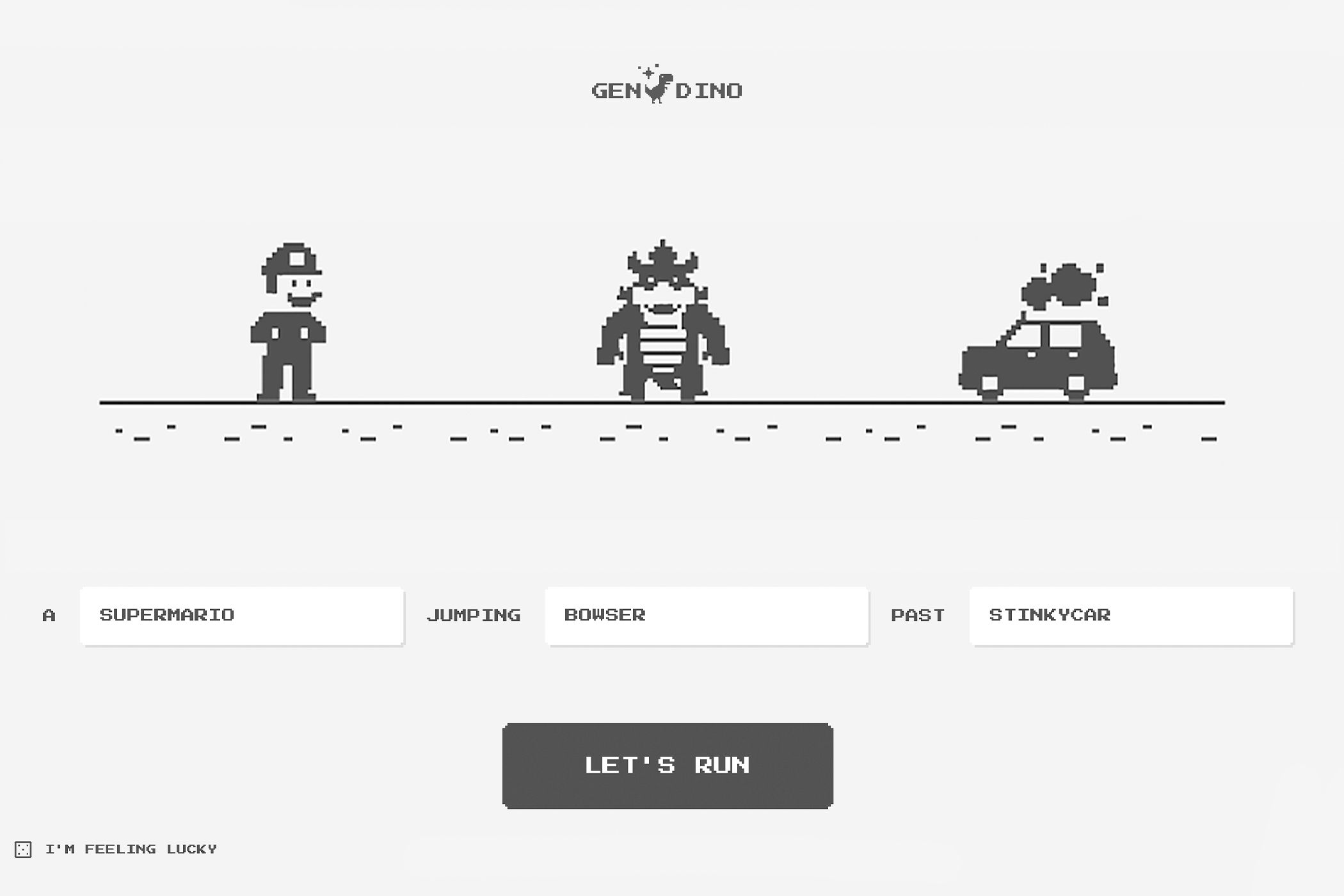 Generating Super Mario, Bowser, and a stinky car in Google Labs GenDino.