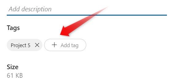Adding a tag to a picture in OneDrive.
