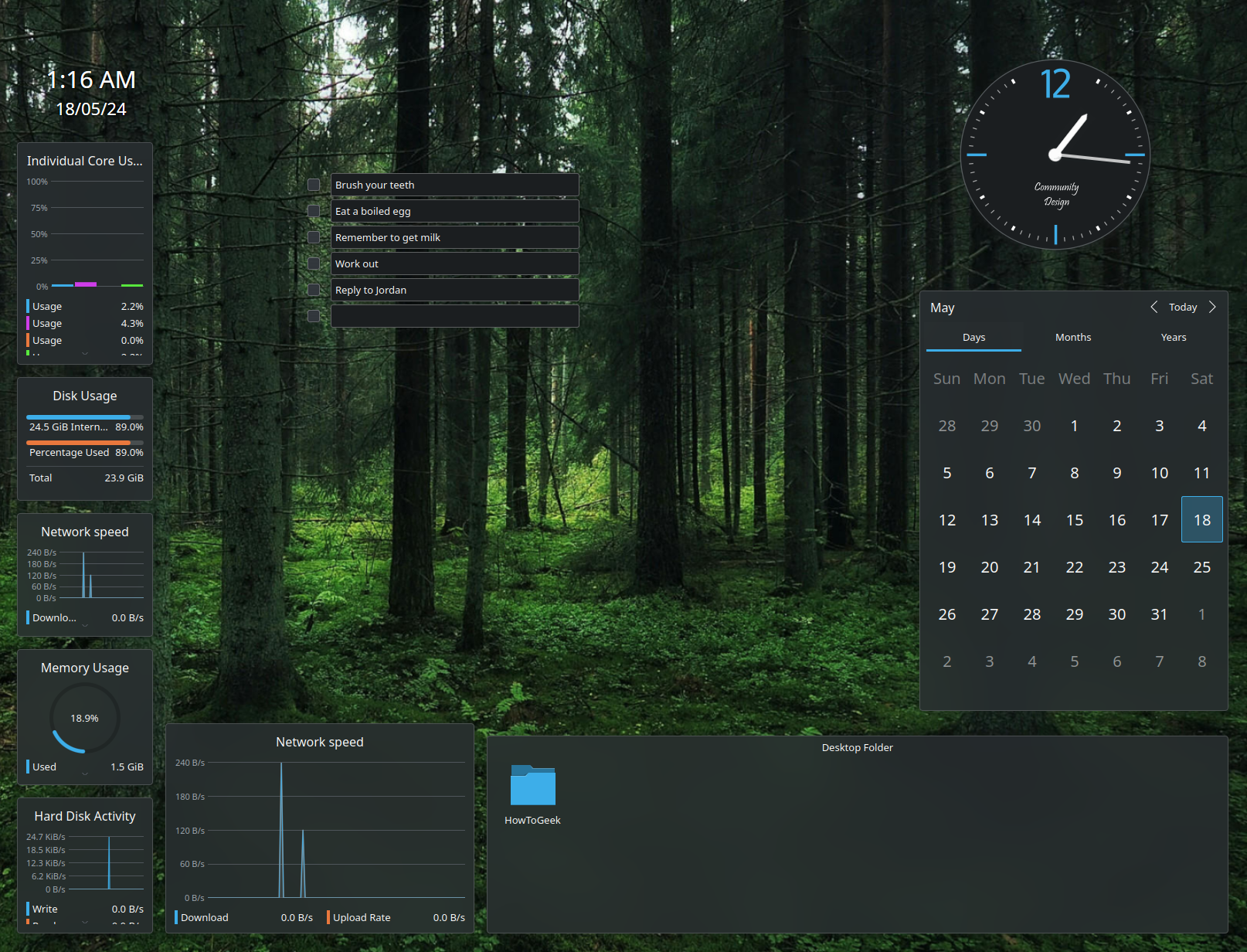Desktop Widgets on Kubuntu 23.10 Spread across the screen