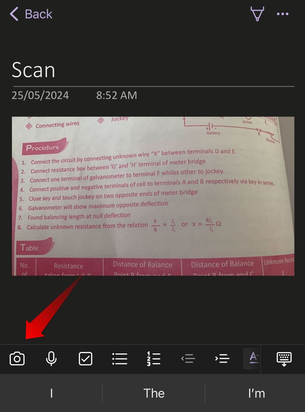 Scanning a page using OneNote's smartphone app.