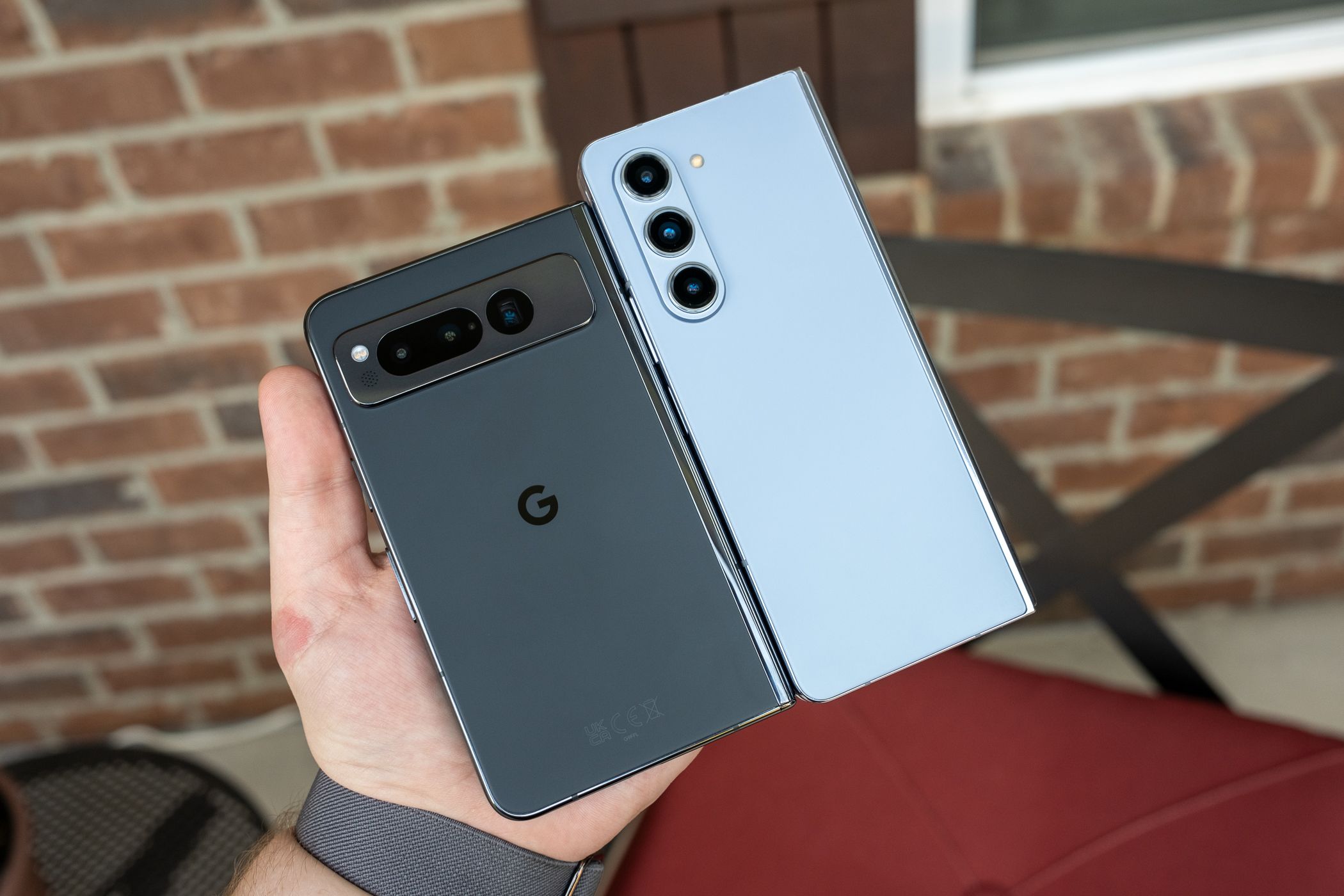Back of the Google Pixel Fold compared to the Samsung Galaxy Z Fold 5