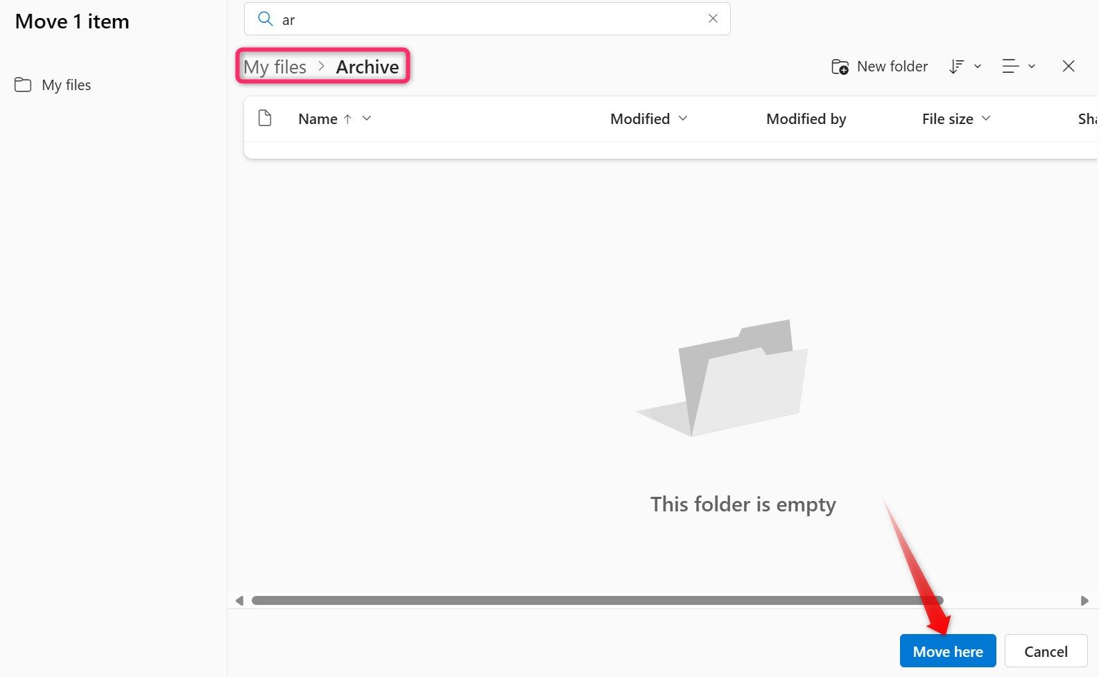 Moving a folder to an archive folder in OneDrive.