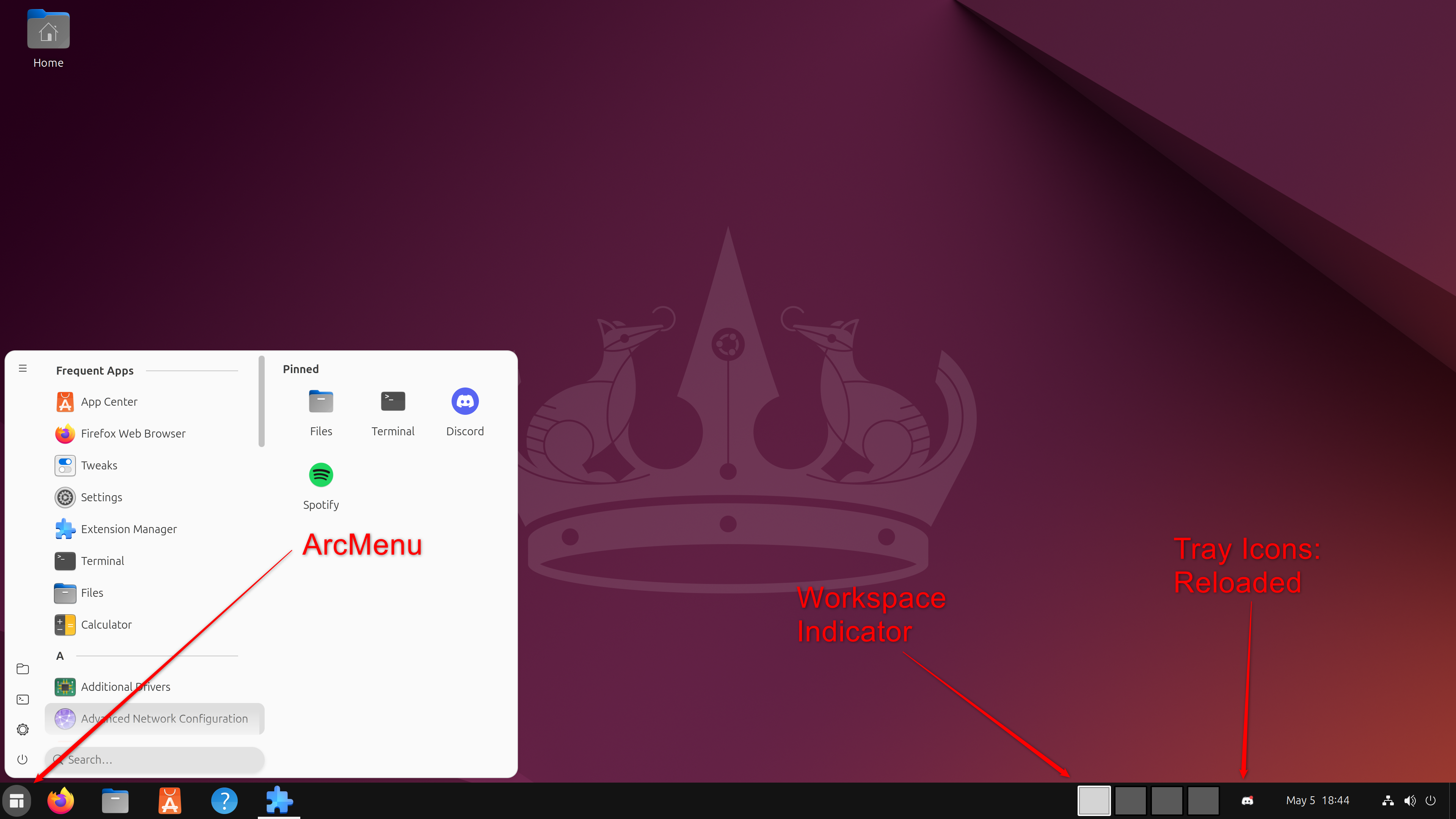 Ubuntu Desktop with recommended extensions enabled