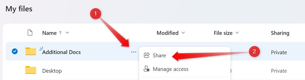 Clicking the share button besides the selected file.