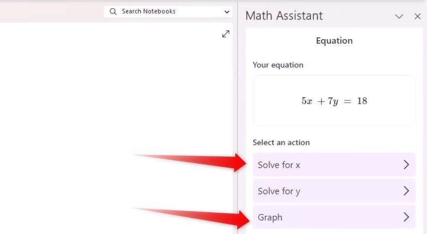 Solving and graphing an equation in OneNote.